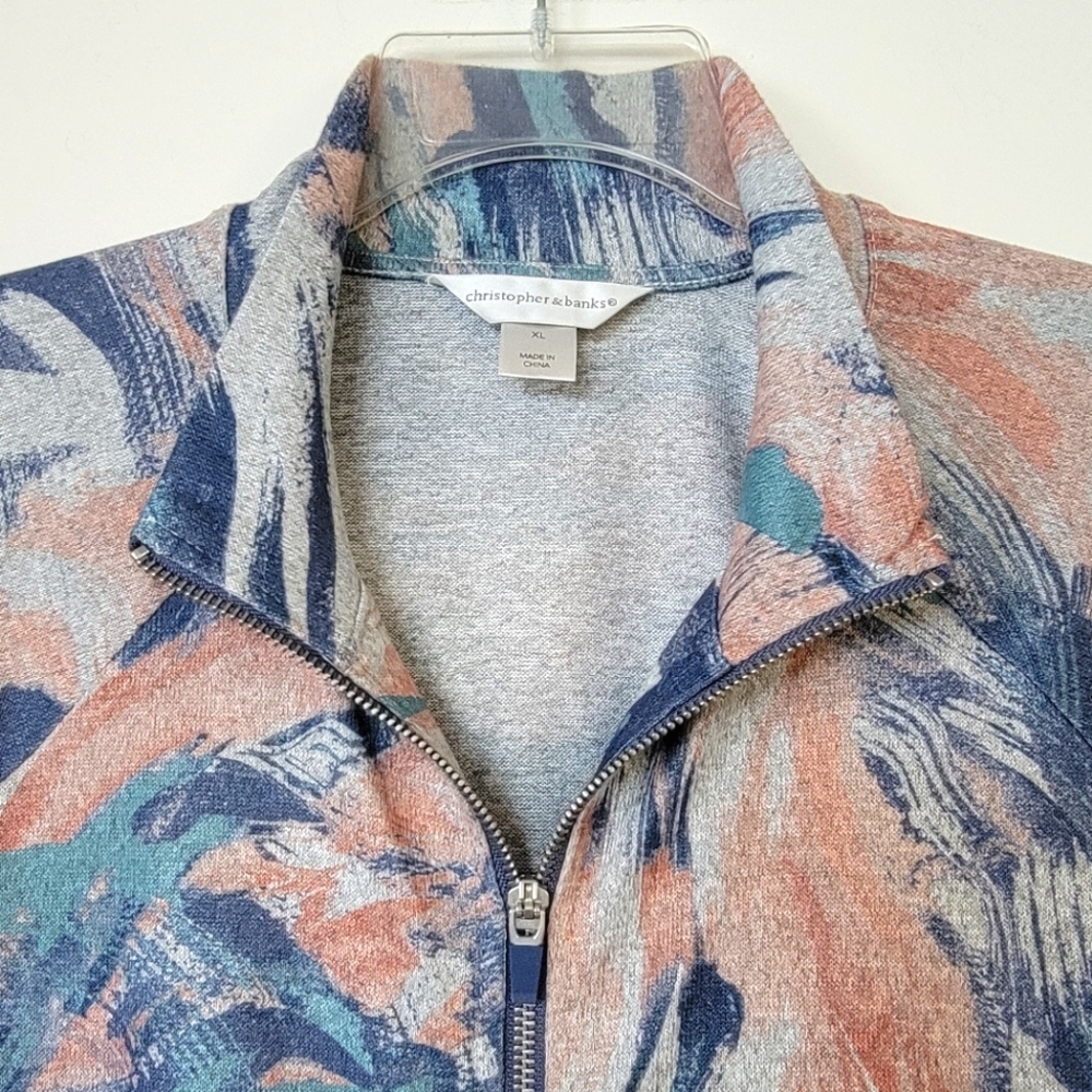 Like New XL Knit Zip-Up Jacket Cardigan Christopher & Banks Peach Blue Teal Gray - Picture 7 of 16